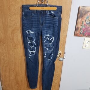 American Eagle Outfitters Dark Blue Distressed Skinny Jeans
